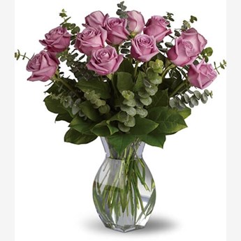 Vase with Stems of Purple Roses