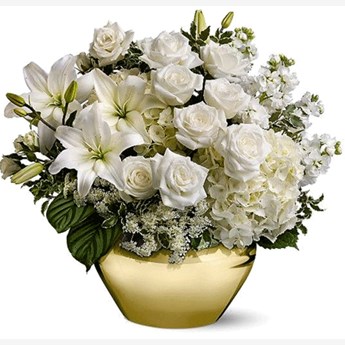 Vase with White Lilies, White Roses & Mixed White Flowers