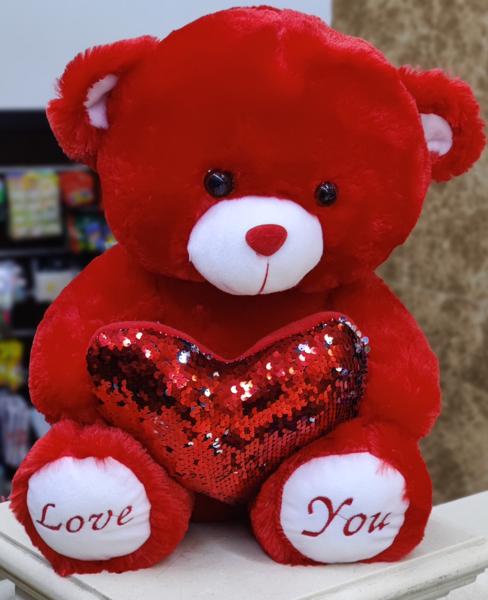 Red Teddy Bear With Red Heart Pillow ( 40 cms)