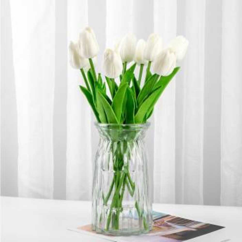 Vase with 10 Stems of White Pretty Tulips
